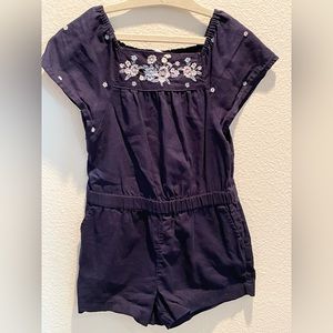 Blue romper with embroidered flowers -4t